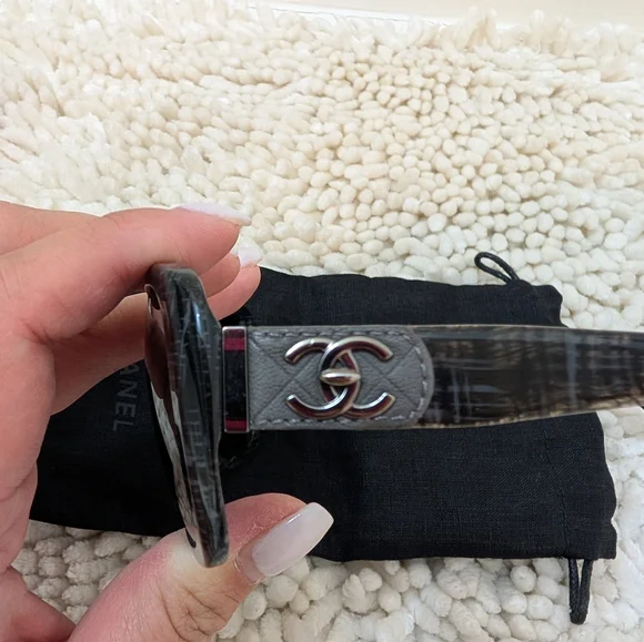 Authentic Chanel Tweed Effect Quilted CC Turnlock Sunglasses Dark Grey - Picture 9 of 12